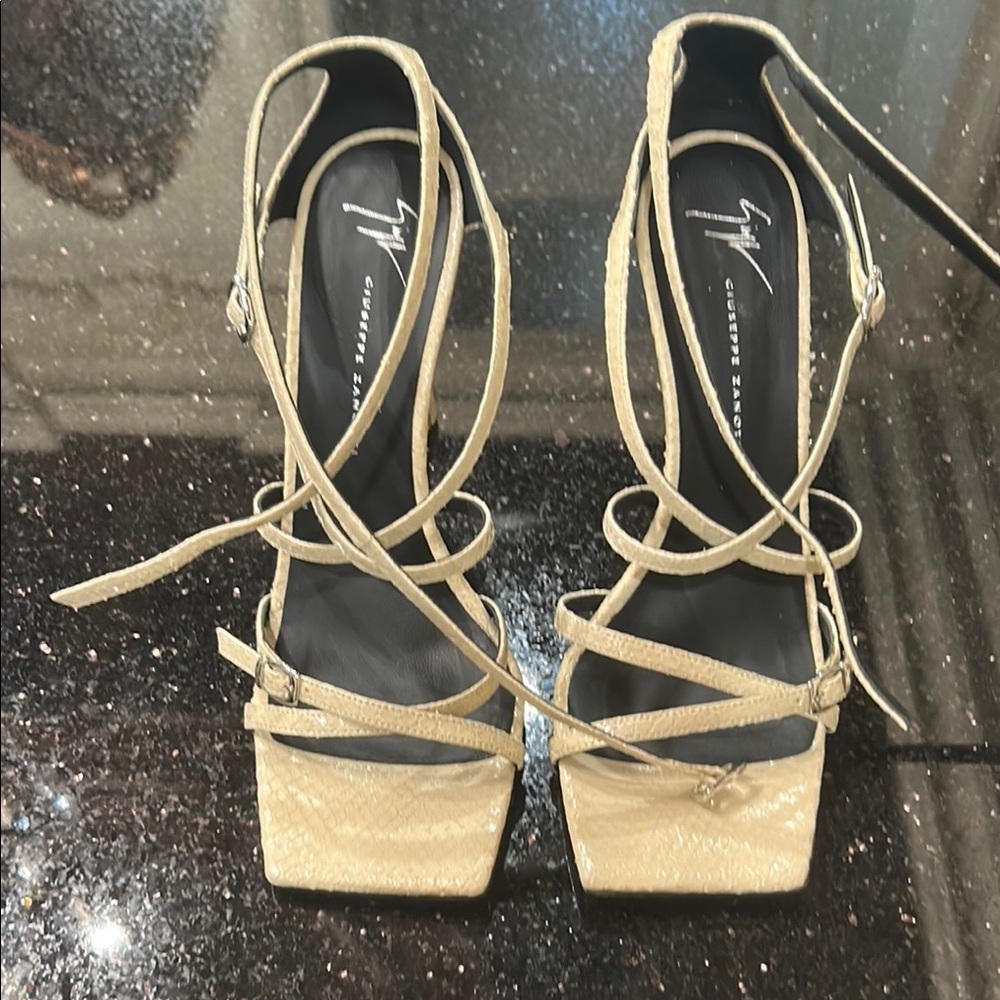 Giuseppe Zanotti Tan Heels with Strappy Design